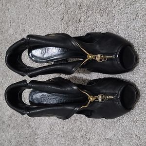 Alexander McQueen Leather Moto Skull Style Peep Toe Slingback Heel 36